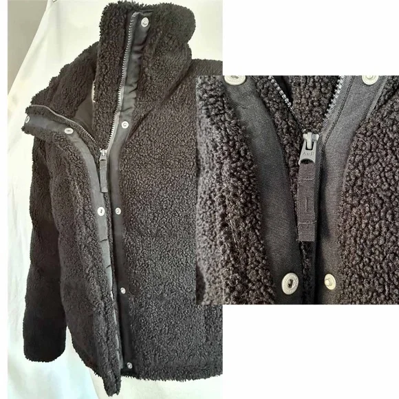 Abercrombie and Fitch A&F Women Large Black Sherpa Mini Puffer Jacket EUC - Picture 8 of 12
